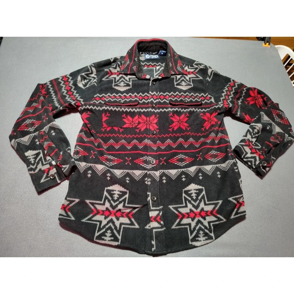 Chaps Shacket‎ Mens M Black/Red/Gray Aztec Flannel Southwestern Outdoor Fireside